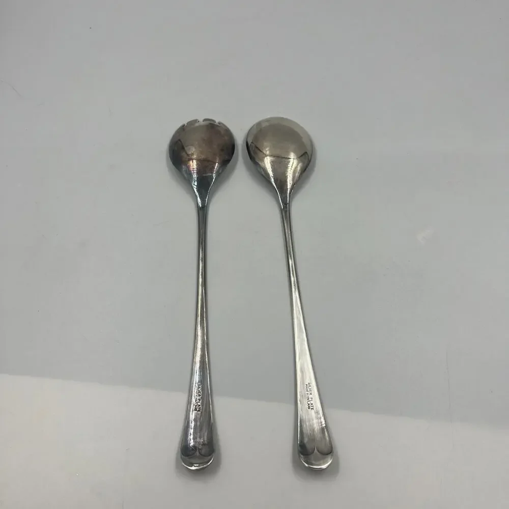 Vintage‎ Set Flatware Salad Servers Spoon & Fork Long Handles Minimalist Design